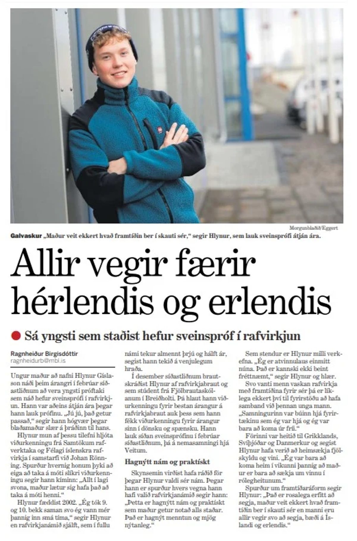Yngstur til að ná sveinsprófi í rafvirkjun